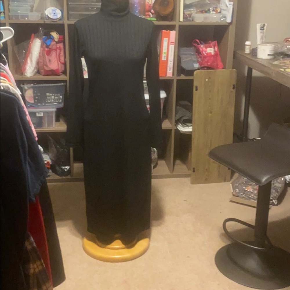 Black long turtleneck dress